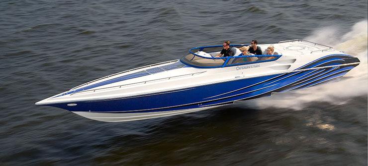Fountain 32ft performance powerboat on the Aegean